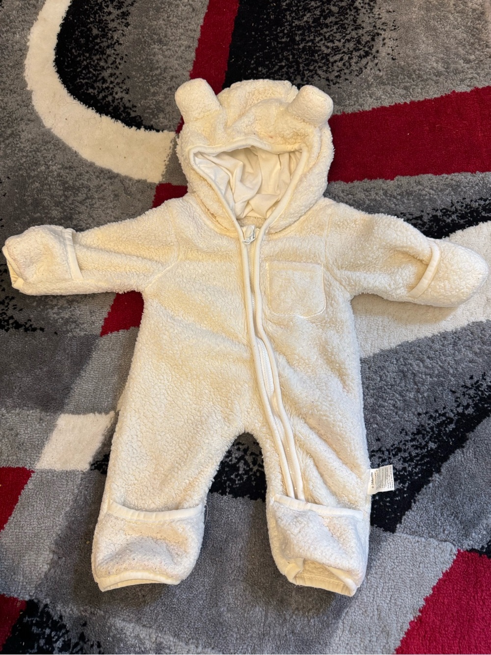 Cream Teddy Fleece Baby One-Piece with Hood